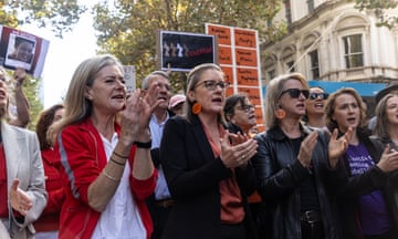 Victorian premier Jacinta Allan (second from left) at a Melbourne rally protesting violence against women