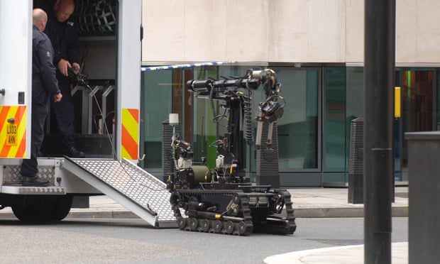 Bomb-disposal robots such as the one seen here have been used by the military as a weapon, according to Peter Singer of the New America Foundation, but never before by police.