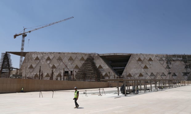 Exterior of the almost-completed Grand Egyptian Museum, Giza, Egypt.