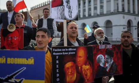Iranians at a protest against Iran's government and deliveries of Iranian drones to Russia in Kyiv, Ukraine