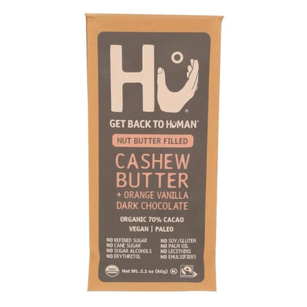 a Hu Kitchen chocolate bar displayed on a white background