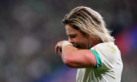 A dejected Faf de Klerk after South Africa’s defeat to Ireland.