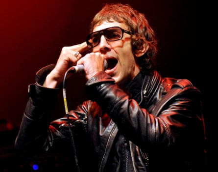 Ashcroft with the Verve, performing on the Pyramid Stage at Glastonbury in 2008.