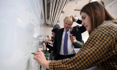 Boris Johnson looks at student at whiteboard