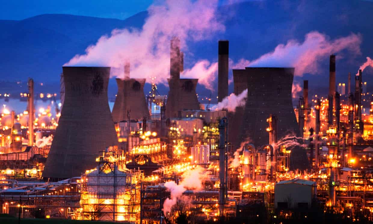 Grangemouth oil refinery in Scotland. The report authors say the proposed levy could be easily administered within existing tax systems. Photograph: Murdo Macleod/The Guardian
