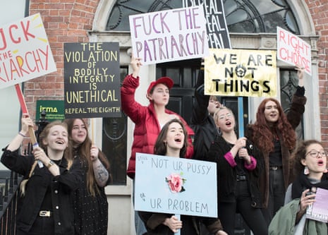 Students buoyed by the international women’s movement call for greater autonomy over their bodies at a protest in Dublin