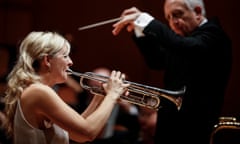 Trumpet soloist Alison Balsom performed with the L.A. Philharmonic, conducted by Bramwell Tovey, on his "Songs of the Paradise Saloon," at Walt Disney Concert Hall, Nov. 10, 2013. (Photo by Jay L. Clendenin/Los Angeles Times via Getty Images)