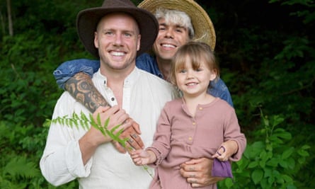 Two men and a child
