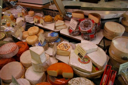 Cheese stall at Marche Couvert Beauvau, Paris
