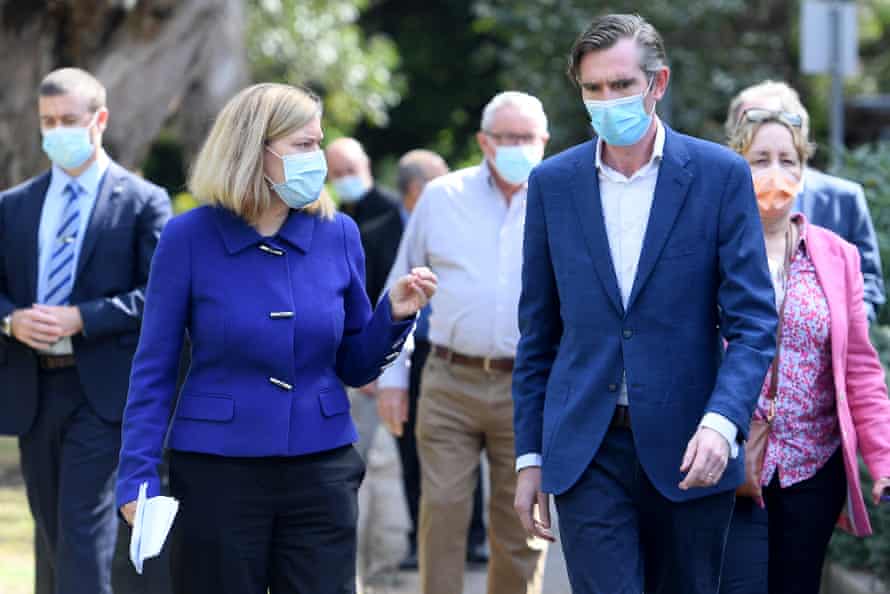 NSW premier Dominic Perrottet and chief health officer Dr Kerry Chant on Saturday.