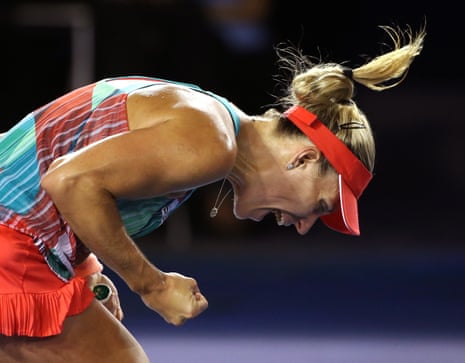 Angelique Kerber celebrates and takes control of the third set.