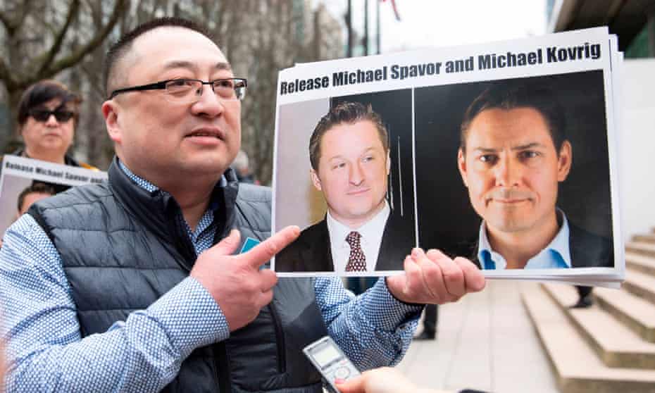 Demonstrators in Vancouver calling for the release of Canadians Michael Spavor and Michael Kovrig