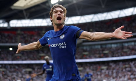 Marcos Alonso celebrates scoring Chelsea’s second goal.