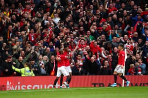 Marcus Rashford of Manchester United celebrates after scoring the opening goal.