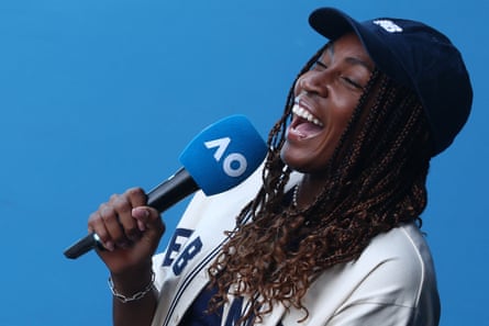 Coco Gauff smiles during an interview on Friday in Melbourne.