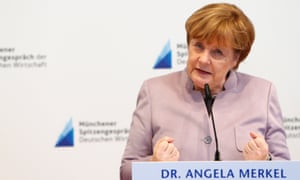 Angela Merkel speaks during the international trade fair in Munich, Germany.