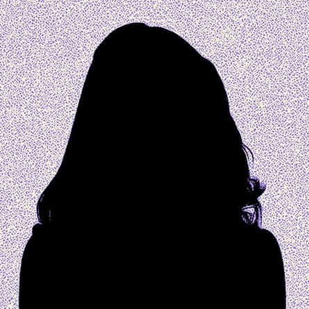 A silhouette of a woman with long hair.