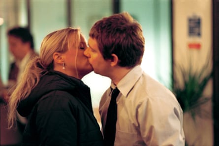 Lucy Davis as Dawn Tinsley and Martin Freeman as Tim Canterbury in The Office.