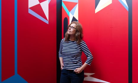 The German artist Catrin Huber with one of the panels she created for the Expanded Interiors project.