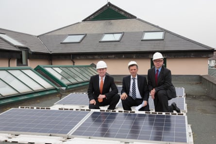 Michael Gove and Greg Barker on a solar energy visit to Barnes primary school, April 2014.