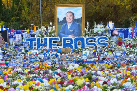 Floral tributes to Leicester’s late chairman Vichai Srivaddhanaprabha at King Power Stadium aheads of the Premier League match between Leicester City and Burnley.