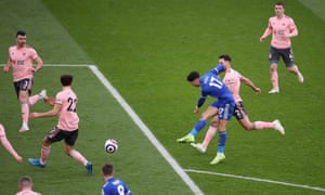 Ayoze Perez of Leicester City scores their side’s second.
