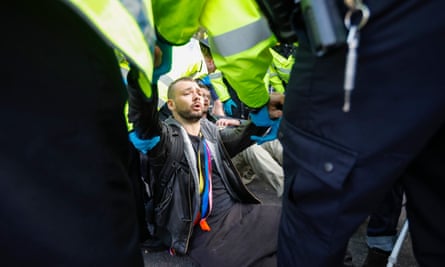Police clear and arrest protesters from Trafalgar Square in October 2019.
