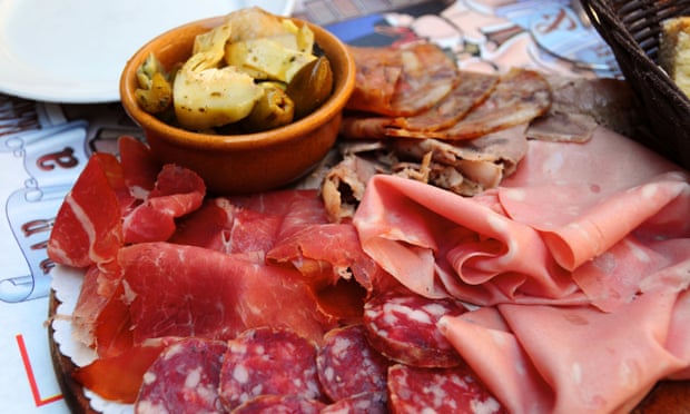 The platter of tiny meats … a plate of salumi di Parma