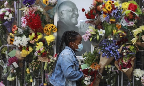 A memorial to Desmond Tutu at St George’s Cathedral in Cape Town, South Africa, 28 December 2021