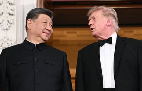 Xi Jinping and Donald Trump, in formal attire, converse closely at a State Dinner