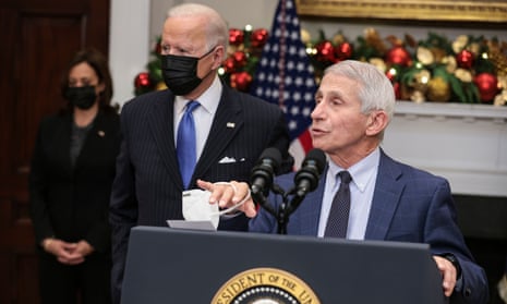 Dr Anthony Fauci and Joe Biden spoke at the White House about the Omicron variant on Monday. 
