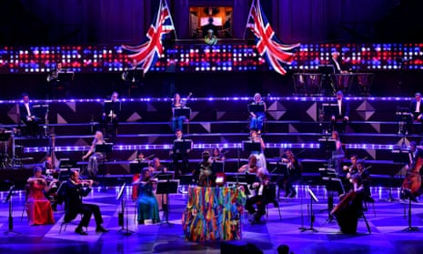 Conductor Dalia Stasevska with a reduced orchestra  who performed live at the Royal Albert Hall but without an audience due to coronavirus restrictions.