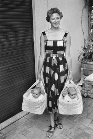 The famous photograph of Ingrid Bergman with her twins Isabella and Ingrid in Rome, 1952, taken by David “Chim” Seymour.