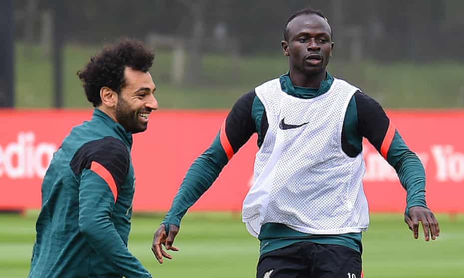 Liverpool’s Mohamed Salah (left) and Sadio Mané train this week for Saturday’s Champions League final.