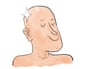 An illustration of a bald person with closed eyes and sparkles around their head
