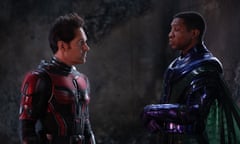 Paul Rudd as Ant-Man and Jonathan Majors as Kang the Conqueror in Ant-Man and the Wasp: Quantumania. 