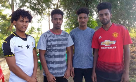 The Eritrean footballers in hiding in Uganda, photographed this week. From left, Hanibal Tekle, Hermon Yohannes, Simon Asmelash and Mewael Yosief.