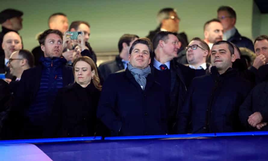 Richard Masters (centre) at a Premier League game in February 2020.