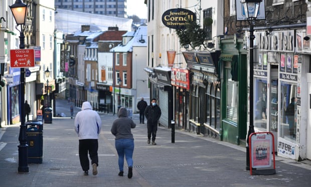 a high street with the shops closed in Maidstone, February 12, 2021