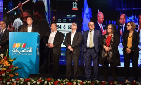 Ayman Odeh, chairman of the Arab-Israeli Joint List, speaks at the alliance’s election campaign headquarters in Shefa-’Amr.