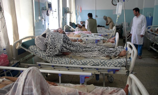 People injured in the Kabul airport attacks receive medical treatment at a local hospital.