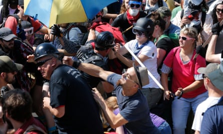 White nationalist demonstrators clash with counter demonstrators in Charlottesville, Virginia in August 2017.