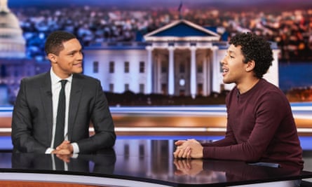 Jaboukie Young-White with Trevor Noah on the Daily Show