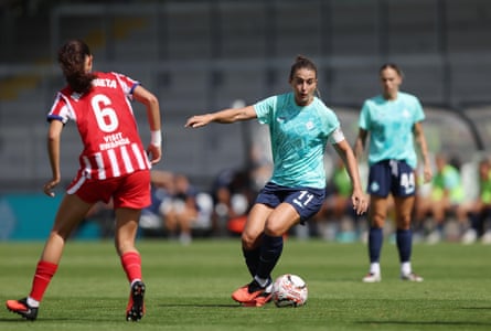 Alexia Putellas of London City Lionesses surges forward during the pre-season friendly against Atletico Madrid.
