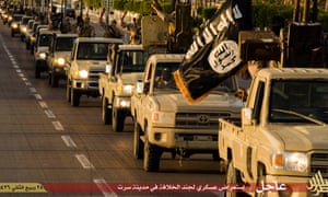 Image from a propaganda website allegedly shows a column of Isis fighters in the Libyan port of Sirte.