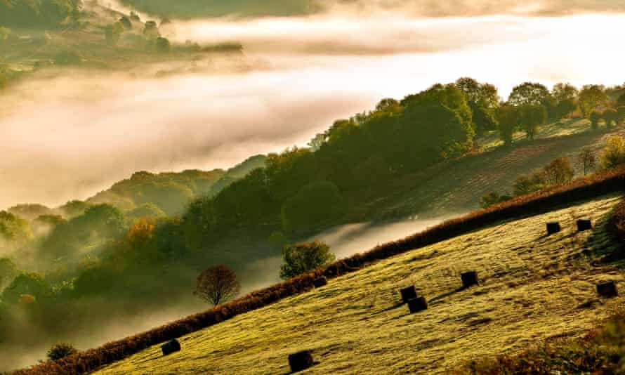 Autumnal mist in the Wye Valley, Wales.