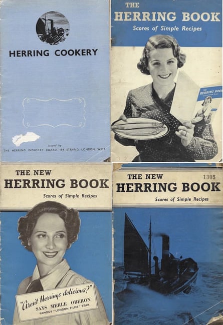 كتيبات وصفات مجلس صناعة الرنجة من عام 1935 إلى عام 1938، بما في ذلك الكتيب الذي يظهر فيه نجم هوليوود ميرل أوبيرون.