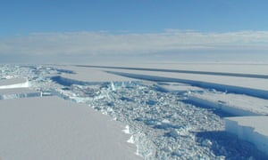 A British Antarctic Survey photo released on 25 March 2008 shows of a chunk of ice that has started to break away from the Antarctic ice shelf.
