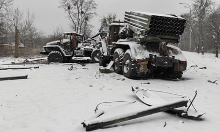 Destroyed Russian military vehicles were photographed in Kharkiv on Saturday morning, some with the bodies of Russian soldiers lying nearby.