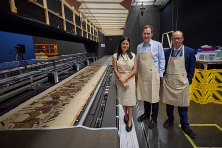 From left: Lisa Nandy with George Osborne, the British Museum chair, and Michael Lewis, the co-curator of the Bayeux tapestry exhibition.